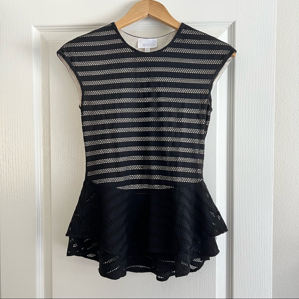 Weston Anthropologie Black Lace Peplum Top XS